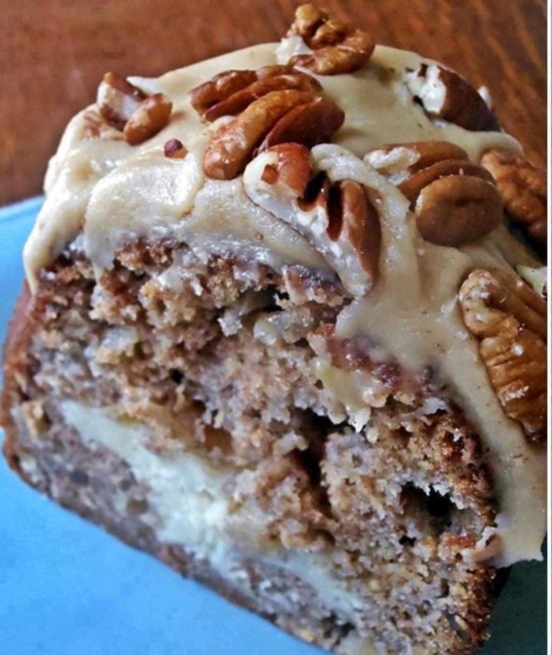 Apple And Cream Cheese Bundt Cake With Caramel Pecan Topping
